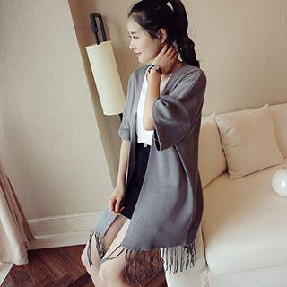 Fringed Elbow-sleeve Cardigan