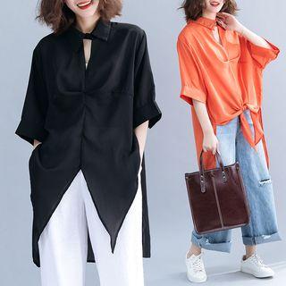 Side Slit Elbow-sleeve Blouse