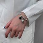 Heart & Cat Charm Bracelet Sl0558 - Silver & Black - One Size