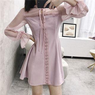 Chiffon Panel Long Sleeve Dress
