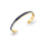 Simple And Classic Plated Gold C-shaped Blue Leather 316l Stainless Steel Bangle Golden - One Size