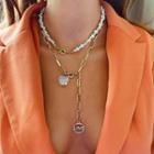 Heart Faux Pearl Layered Chain Necklace Gold - One Size