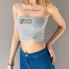 Letter Embroidered Lace-up Cropped Tube Top