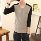 Color Panel Long Sleeve Knit T-shirt