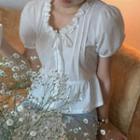 Short-sleeve Ruffle Bow Detail Blouse