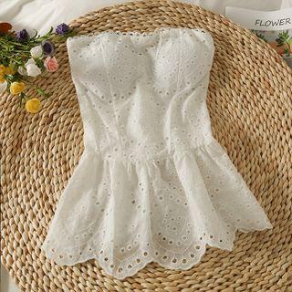 Eyelet Peplum Tube Top White - One Size