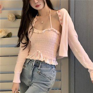 Plain Light Cardigan / Shirred Camisole Top (various Designs)