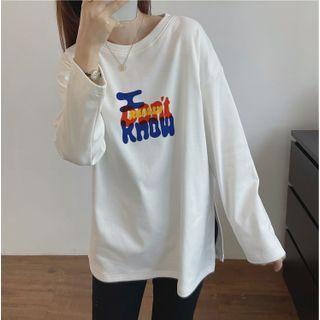 Round-neck Lettering Split Oversize Top