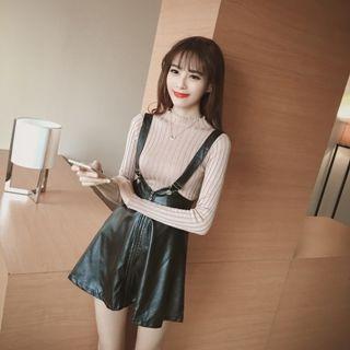 Set: Knit Top + Faux-leather Jumper Skirt