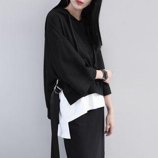 Mock Two-piece Colorblock Hooded Pullover