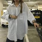 Striped Oversized Shirt Vertical Stripes - White - One Size