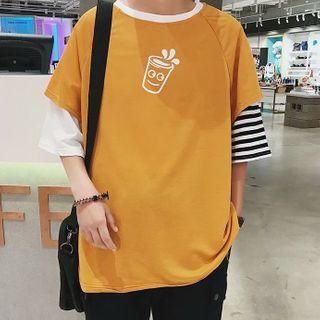 Mock Two-piece Printed 3/4-sleeve T-shirt