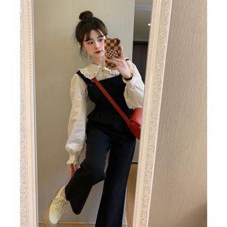 Peter Pan Collar Blouse / Straight Leg Jumper Pants