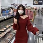 Lantern-sleeve Halter Mini Sheath Sweater Dress