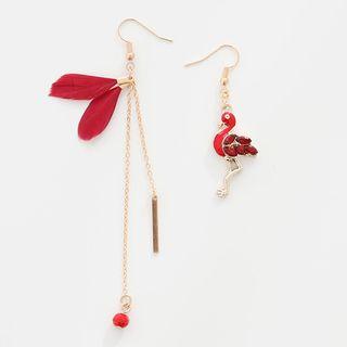 925 Sterling Silver Non-matching Flamingo Drop Earring