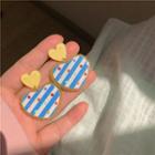 Striped Heart Resin Dangle Earring 1 Pair - Yellow & Blue - One Size