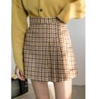 Plaid Pleated Panel Mini A-line Skirt