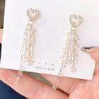 Rhinestone Heart Fringed Earring 1 Pair - As Shown In Figure - One Size