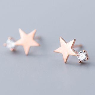 925 Sterling Silver Star Rhinestone Ear Stud As Shown In Figure - One Size