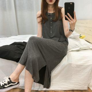 Sleeveless Buttoned Placket Midi Dress