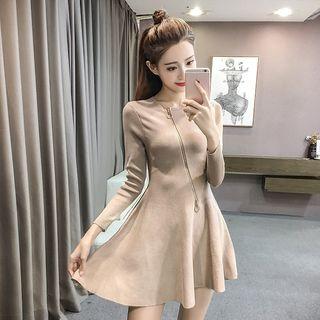 Plain Side Zip Long Sleeve Knit Dress