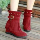 Buckled Fringed Short Boots