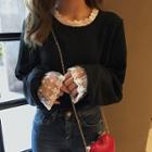 Lace Trim Long-sleeves Sweatshirt Black - One Size