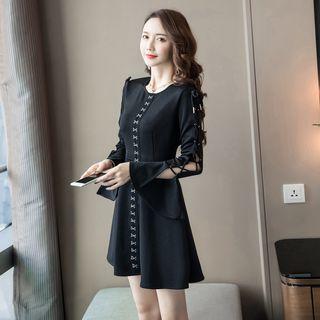 Lace Up Long-sleeve A-line Dress