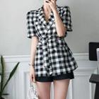 Short-sleeve Gingham Tie Waist Blazer
