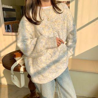 Melange Cable Knit Sweater / Mock-turtleneck Lace Top