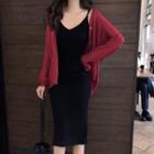 Spaghetti Strap Knit Sheath Dress / Cardigan