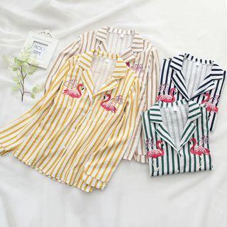 Flamingo Embroidered Striped Shirt