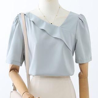 Short-sleeve Irregular Frill Trim Blouse