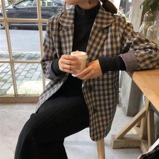 Single Breast Check Blazer As Shown In Figure - One Size