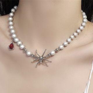 Spider Pendant Faux Pearl Alloy Choker Silver - One Size