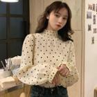 Mock-turtleneck Dotted Blouse As Shown In Figure - One Size