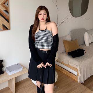 Plus Size Check Camisole / Cropped Cardigan