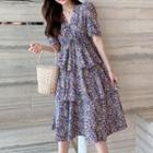 Puff-sleeve Floral Layered Dress