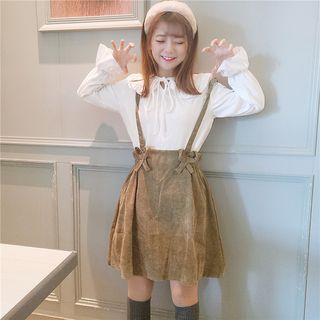 Ribbon-neck Blouse / Suspender Skirt