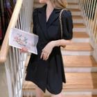 Puff-sleeve Double-breasted Plain Blazer Dress