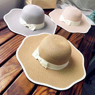 Contrast Trim Bow Accent Straw Hat