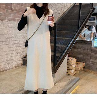 Sleeveless Knitted Dress / Long-sleeve Mock Neck Top