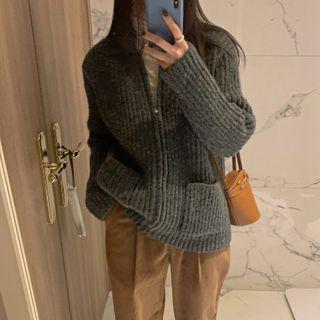 Mock-neck Ribbed Zip Cardigan