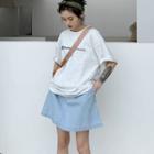 Print Short-sleeve Long T-shirt / Plain Sleeveless Midi Dress