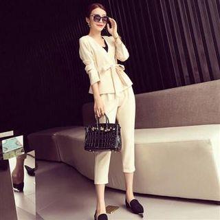 Set: Tie-waist Top + Slim-fit Pants
