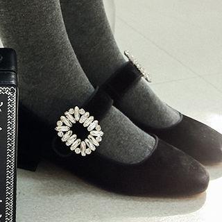 Rhinestone Buckle Velvet Mary Jane Flats
