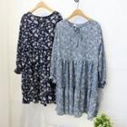 Floral Print V-neck Long-sleeve Chiffon Dress