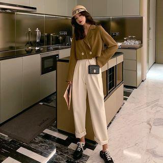 Cropped Blouse / Plain Loose-fit Pants