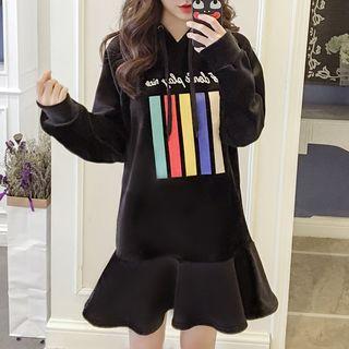 Print Hooded Velvet Hoodie Dress