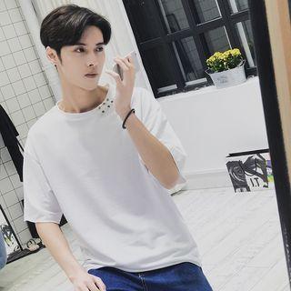 Elbow-sleeve Hoop-accent T-shirt